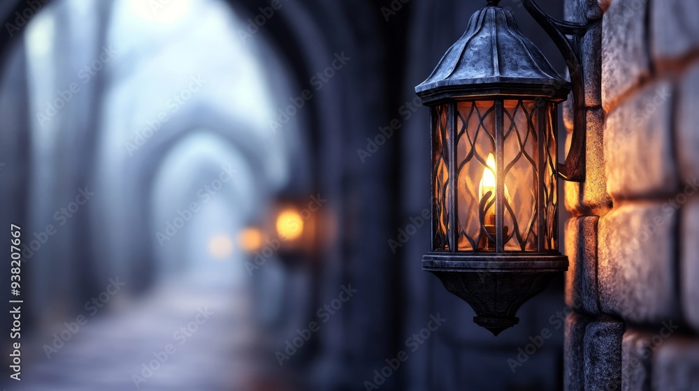 Glowing Lantern in a Mystical Stone Archway Glowing Lantern in a Mystical Stone Archway