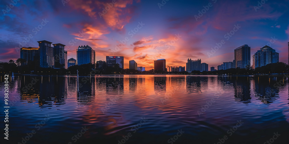 Cityscape image of Benchakitti Park at sunset in Bangkok
Cityscape image of Benchakitti Park at sunset in Bangkok