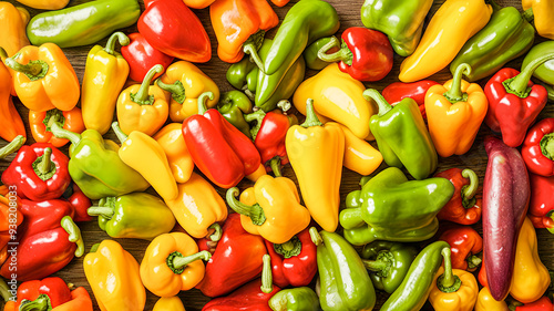 Nature color palette many colorful bell peppers in pile. 