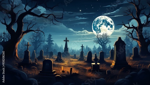 Wallpaper Mural Haunting Graveyard Scene with Full Moon Looming in the Night Sky Torontodigital.ca