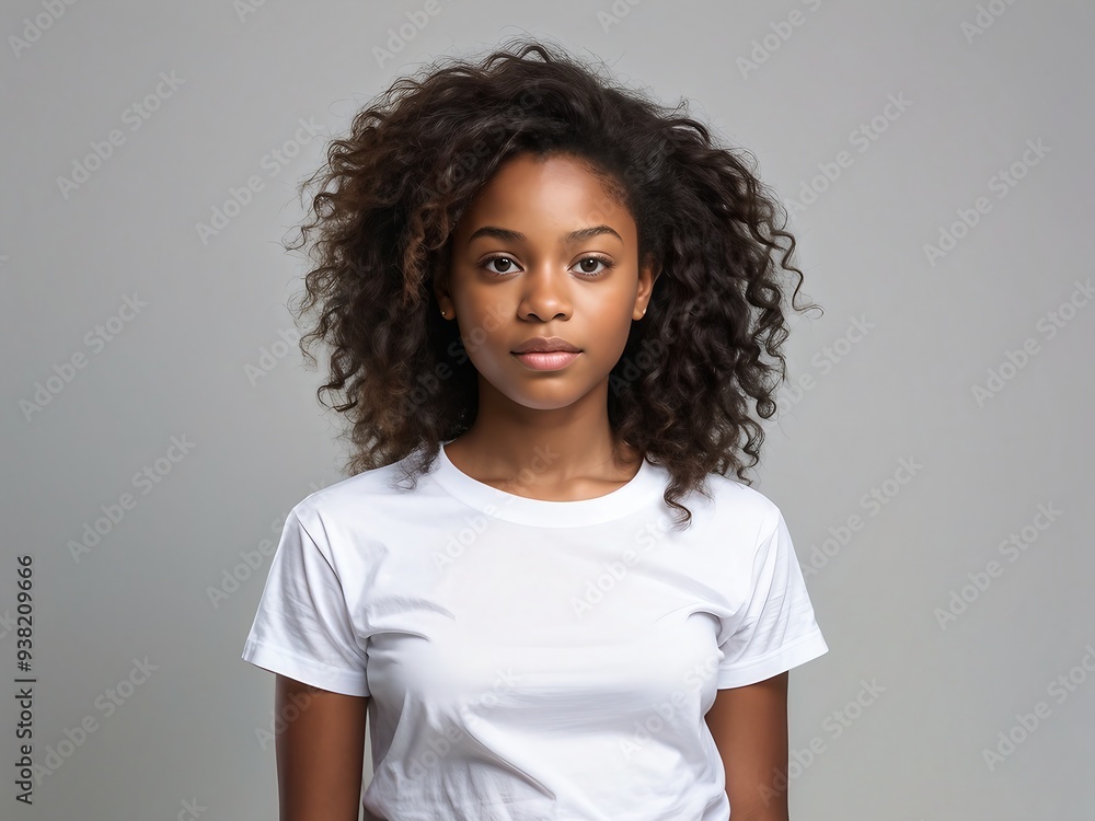 Young girl in white t-shirt, mockup for design template Young girl in white t-shirt, mockup for design template