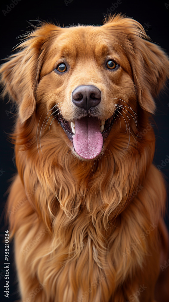 Obraz premium Cute, shaggy, red dog with brown eyes on a black background. High quality photo
