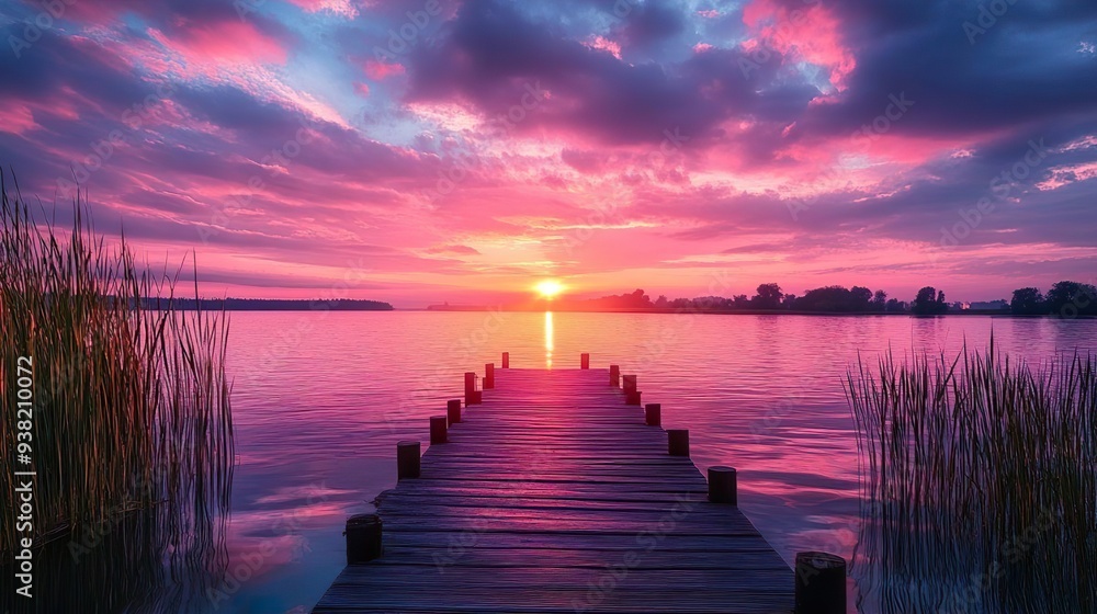 Peaceful lake at sunset with vivid colors ideal for serene and high-definition background designs Peaceful lake at sunset with vivid colors ideal for serene and high-definition background designs