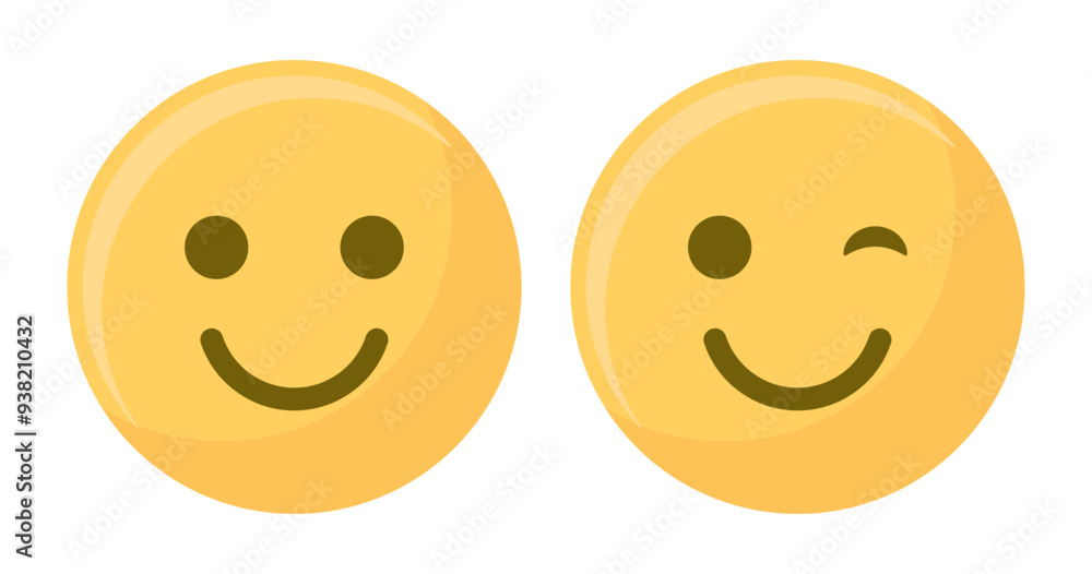 Smile, wink or eye blink face emoji set in yellow and black color. Winking Face. Eye wink emoji, funny yellow emoticon with smile. Smile icon vector. Smile, wink or eye blink face emoji set in yellow and black color. Winking Face. Eye wink emoji, funny yellow emoticon with smile. Smile icon vector.