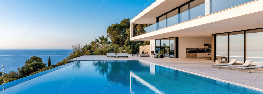 Fototapeta premium Modern House by the Sea with Coastal View