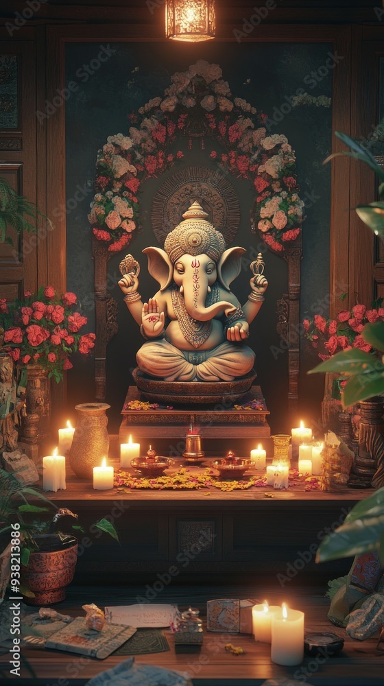 Fototapeta premium Ganesh Statue Home Altar Hinduism Religion Spiritual Symbol