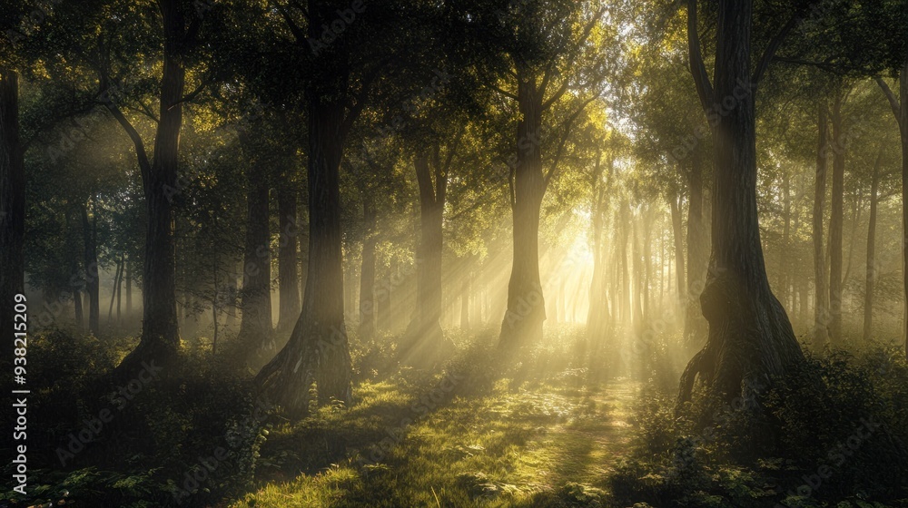 Fototapeta premium Sunbeams Through Forest