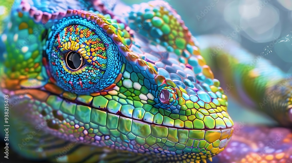 Fototapeta premium A vibrant, colorful close-up of a lizard showcasing intricate patterns and textures.