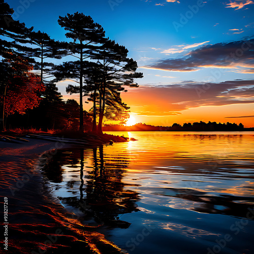 sunset over the lake