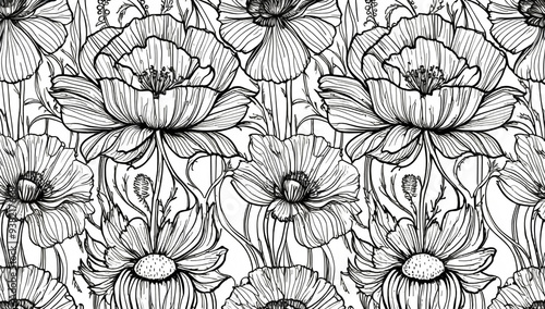 Wallpaper Mural Coloring page, beautiful poppy flower design Torontodigital.ca