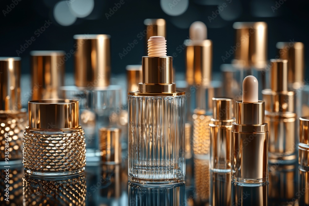Luxurious cosmetic packaging bottles created with generative AI Luxurious cosmetic packaging bottles created with generative AI