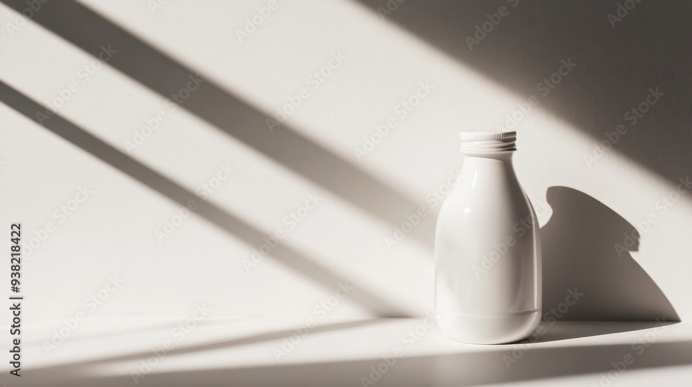 High Angle Shot of White Plastic Milk Bottle with Cap on White Background High Angle Shot of White Plastic Milk Bottle with Cap on White Background