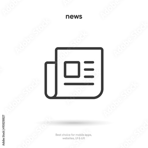 Flat newspaper icon, press linear icon, website newsletter outline symbol isolated on white screen