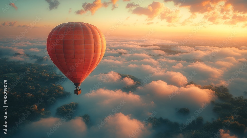 Hot Air Balloon Soaring Above the Clouds at Sunset Hot Air Balloon Soaring Above the Clouds at Sunset