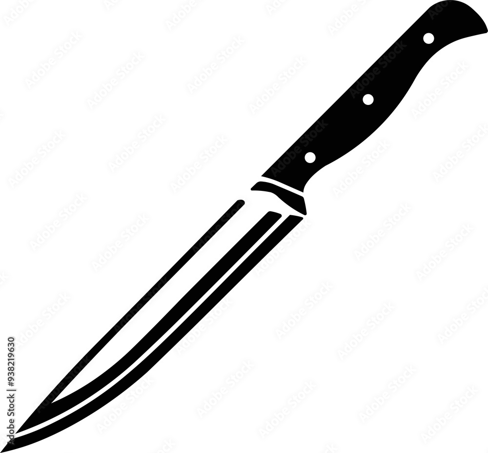 Silhouette of a sharp knife, Minimalist barbecue knife. Kitchen and barbecue symbol Silhouette of a sharp knife, Minimalist barbecue knife. Kitchen and barbecue symbol