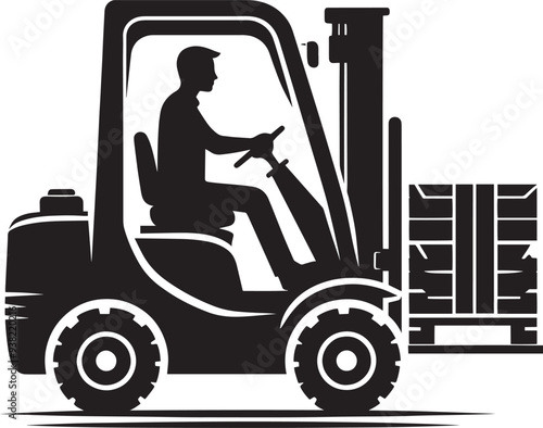 Industrial forklift lifting silhouette vector illustration isolated on a white background