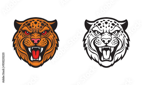 Fotografi The face of an angry growling jaguar. vector illustration