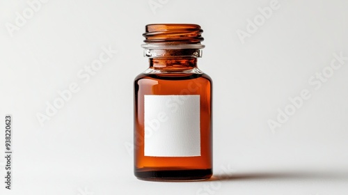 Elegant Close-Up of Small Glass Bottle with White Label on Dark Background