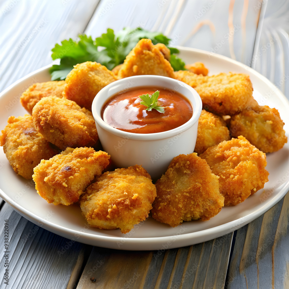 plate of chicken nuggets and dipping sauce plate of chicken nuggets and dipping sauce