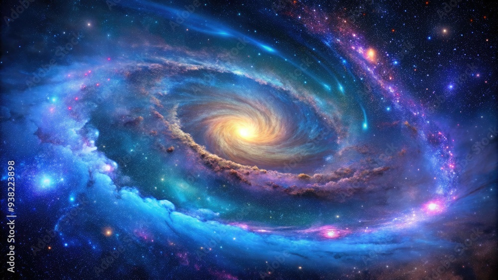 Cosmic galaxy sprawls across the starry night sky, vibrant shades of blue and purple swirling together in a mesmerizing display of celestial beauty. Cosmic galaxy sprawls across the starry night sky, vibrant shades of blue and purple swirling together in a mesmerizing display of celestial beauty.