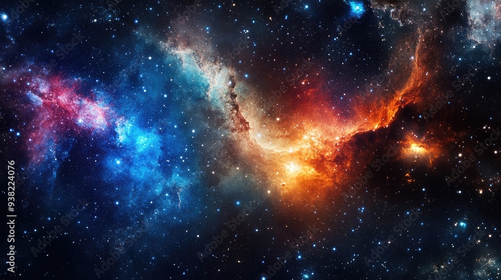 Obraz premium A cosmic expanse with blended colors and scattered star clusters, offering a deep and immersive galactic view.