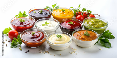 sauces on white background