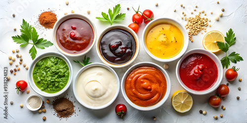 sauces on white background