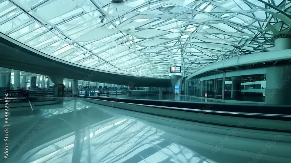 spacious, modern airport terminal with a sleek, curved design and a high, glass ceiling spacious, modern airport terminal with a sleek, curved design and a high, glass ceiling