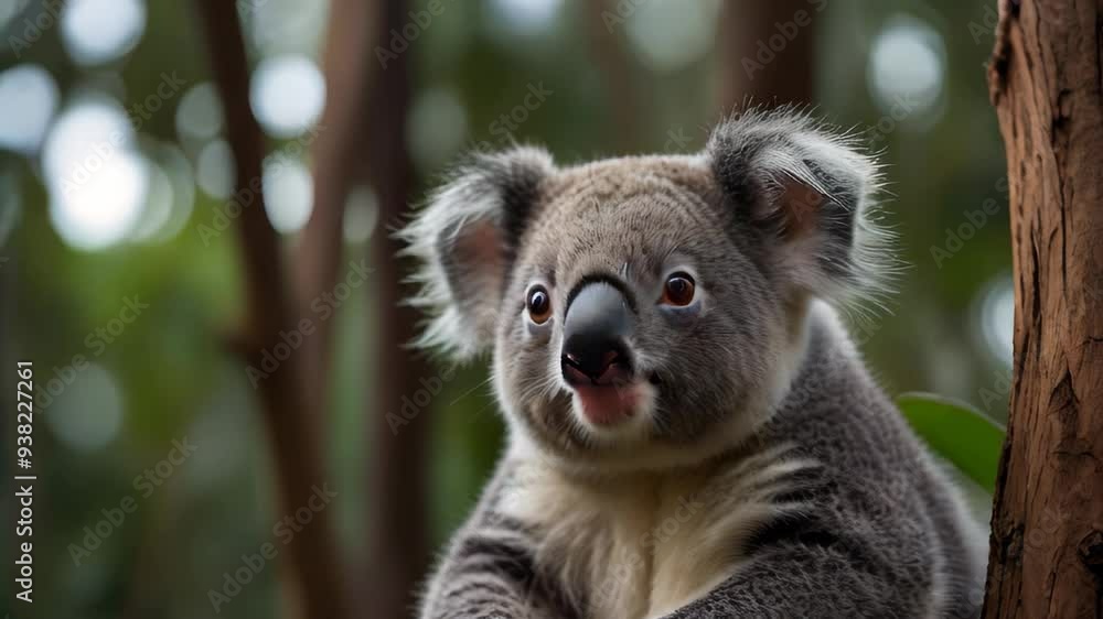 Koala Wild Cute Animal Portrait. Koala Clinging To A Tree. Stunning Image Charismatic Koala in Natural Habitat, Perfect For Environment Wildlife Advertising Themes. Travel Tourism Ecology Concept
Koala Wild Cute Animal Portrait. Koala Clinging To A Tree. Stunning Image Charismatic Koala in Natural Habitat, Perfect For Environment Wildlife Advertising Themes. Travel Tourism Ecology Concept