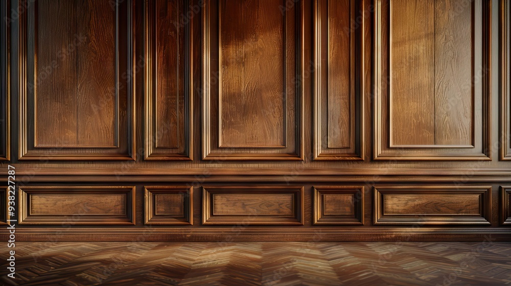 Classic Wooden Panels and Laminate Flooring in Modern Luxury Home Interior. AI generated illustration Classic Wooden Panels and Laminate Flooring in Modern Luxury Home Interior. AI generated illustration
