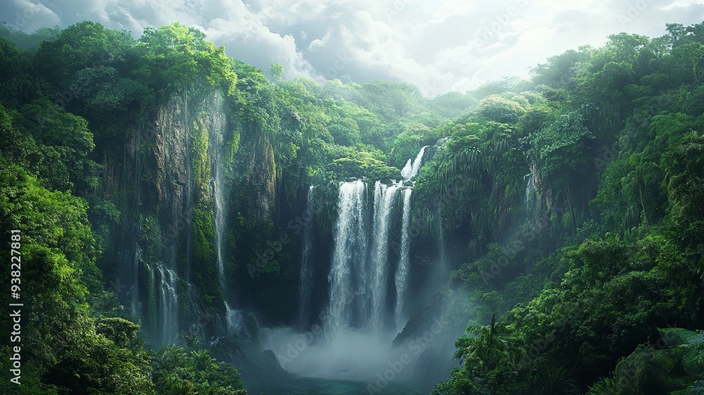 Fototapeta premium Waterfall in autumn forest at Erawan National Park