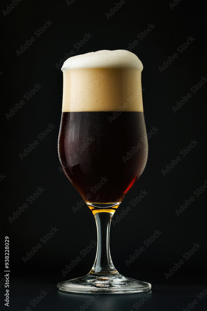 Glass of cold dark beer with foam on black background Glass of cold dark beer with foam on black background