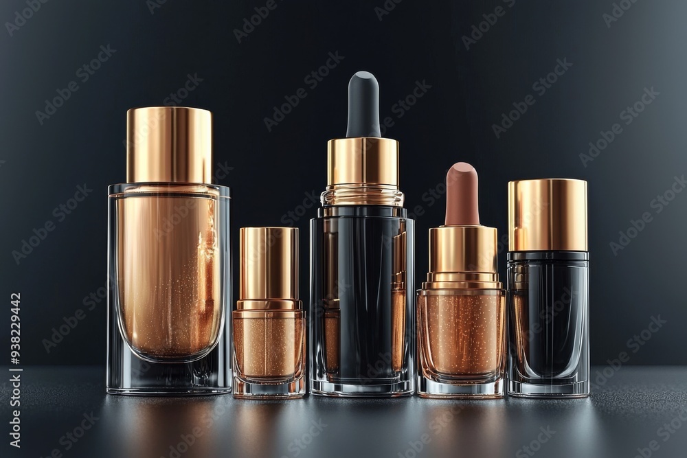Luxurious cosmetic packaging bottles created with generative AI Luxurious cosmetic packaging bottles created with generative AI