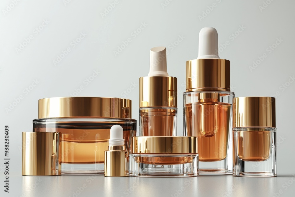 Luxurious cosmetic packaging bottles created with generative AI Luxurious cosmetic packaging bottles created with generative AI