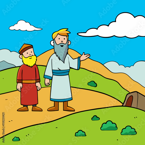 Abraham and Lot on a Hill Overlooking the Valley vector