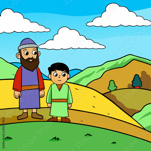 Abraham and Lot on a Hill Overlooking the Valley vector