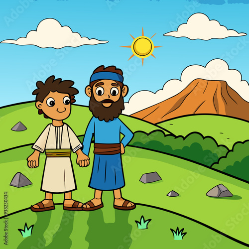 Abraham and Lot on a Hill Overlooking the Valley vector