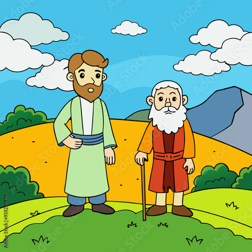 Abraham and Lot on a Hill Overlooking the Valley vector