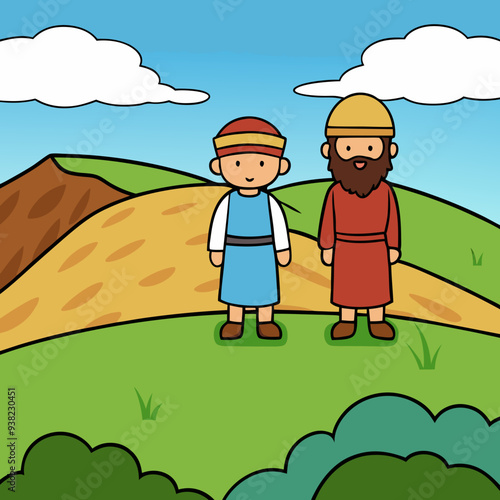 Abraham and Lot on a Hill Overlooking the Valley vector