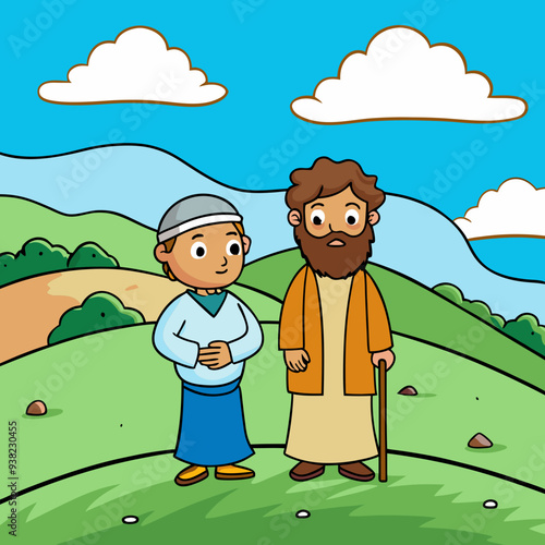 Abraham and Lot on a Hill Overlooking the Valley vector