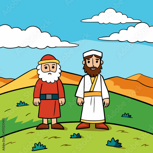 Abraham and Lot on a Hill Overlooking the Valley vector