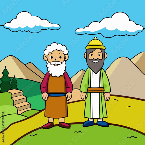 Abraham and Lot on a Hill Overlooking the Valley vector