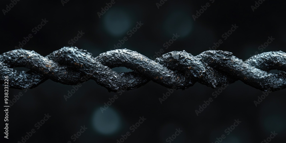 Close-up of a Twisted Black Chain with a Rough Texture Close-up of a Twisted Black Chain with a Rough Texture