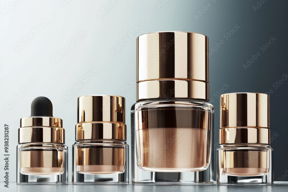 Luxurious cosmetic packaging bottles created with generative AI Luxurious cosmetic packaging bottles created with generative AI