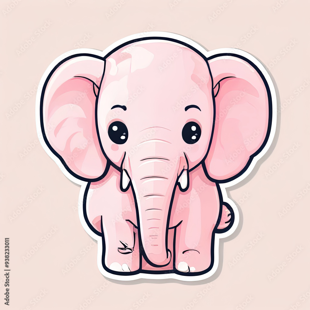 Naklejka premium Cute cartoon pink elephant sticker with big eyes.