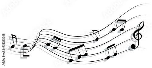 Musical chords flow like stream and shadow. A vector illustration