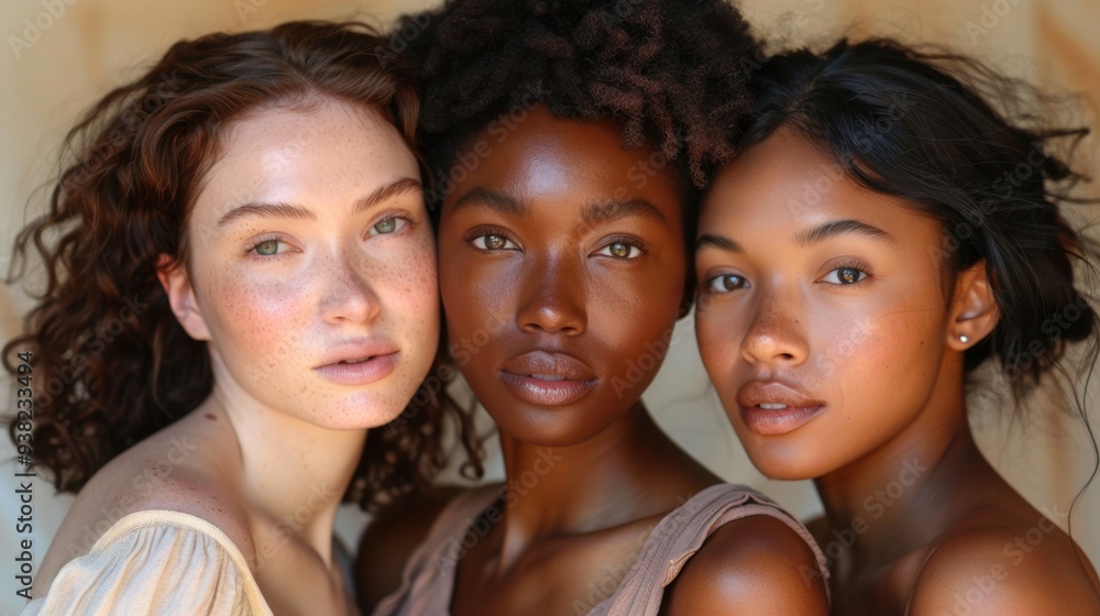 Portrait of Unity: Three Women of Diverse Ethnic Backgrounds Embracing Harmony
Portrait of Unity: Three Women of Diverse Ethnic Backgrounds Embracing Harmony