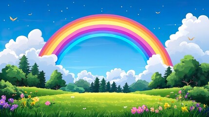 Ingelijste posters Regenboog Levendige regenboog boven landelijk landschap  © MiltonKumar