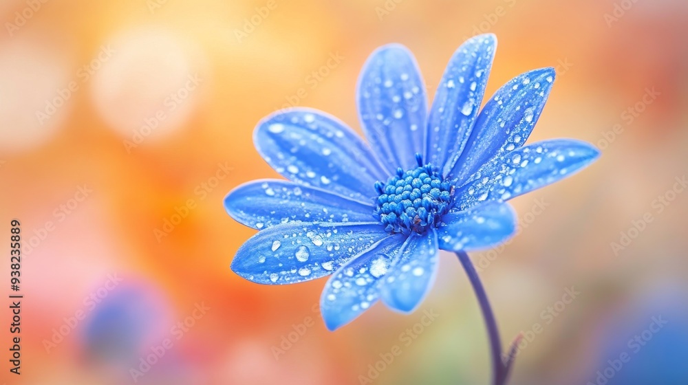 A vibrant blue flower stands out, its delicate petals glistening with dew drops. Captured in the soft morning light, it exudes natural beauty and tranquility A vibrant blue flower stands out, its delicate petals glistening with dew drops. Captured in the soft morning light, it exudes natural beauty and tranquility