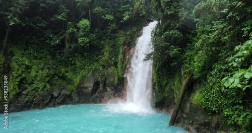 Gorgeous Rio Celeste waterfall  with blue turquoise water in Costa Rica, Central America